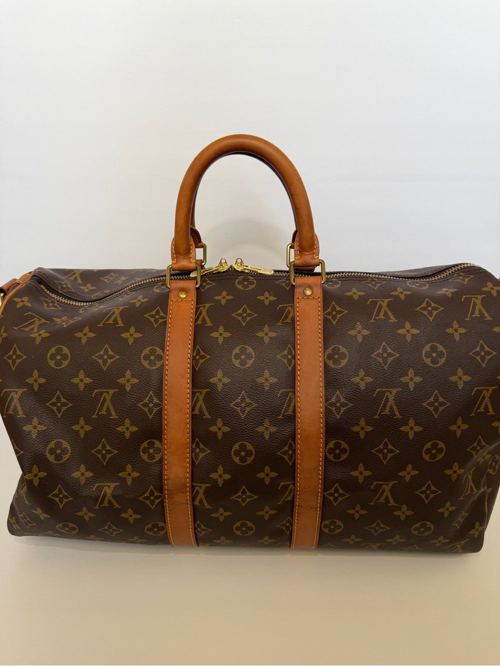 Louis Vuitton Brown Monogram Canvas Duffel with Tan Leather Trim